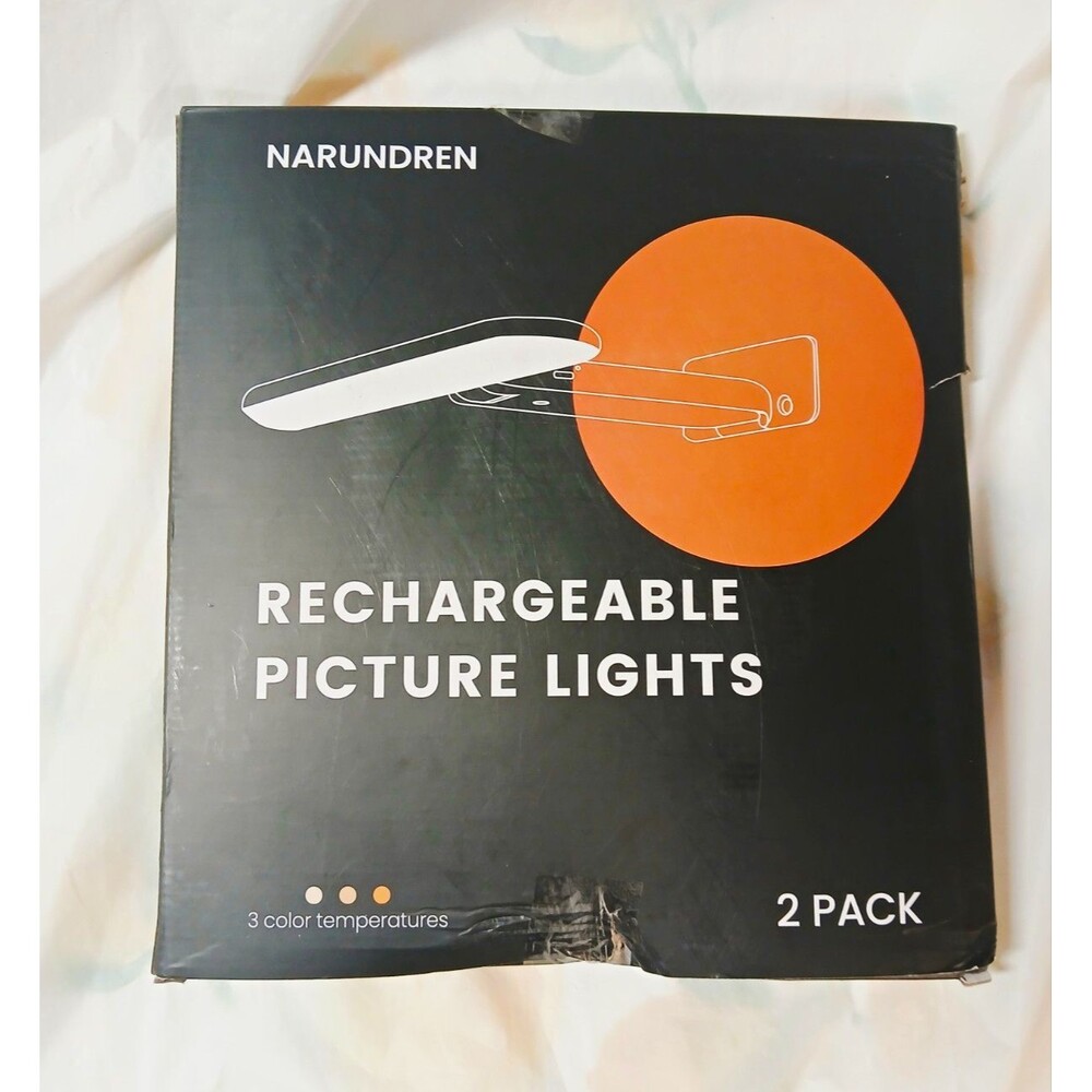 NARUNDREN WL03 LED Rechargeable Wall Mounted Picture Light, Black 2 Pack